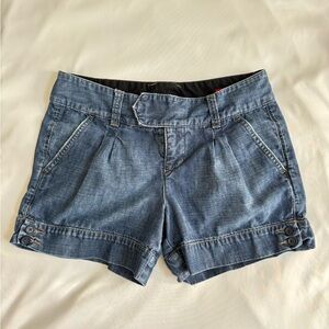 X2 Denim Shorts Size 0 – Stitched Cuff Detail, Button Accents, Clasp Closure